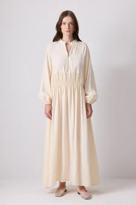 BELİ BÜZGÜLÜ OVERSIZE ELBİSE