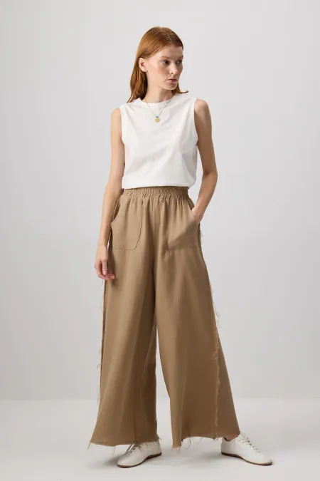 WIDE-LEG MUSLIN PANTS WITH POCKETS WIDE-LEG MUSLIN PANTS WITH POCKETS