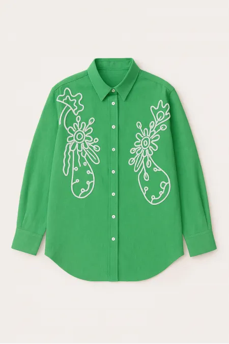 CHEMISE AVEC BRODERIE CONTRASTÉE CHEMISE AVEC BRODERIE CONTRASTÉE