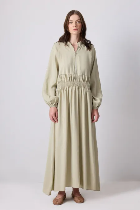 BELİ BÜZGÜLÜ OVERSIZE ELBİSE