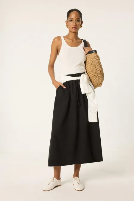 ELASTIC WAIST SKIRT WITH POCKETS