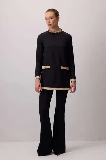 CONTRASTING COLORED CREPE TUNIC