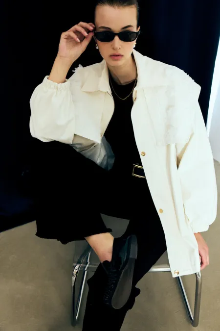 GABARDINE JACKET WITH FLORAL LACE