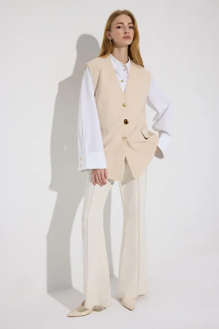 DÜĞME DETAYLI KREP YELEK