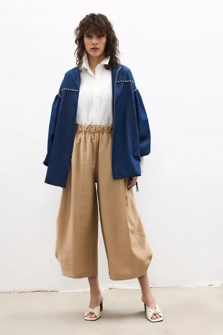 VESTE SURDIMENSIONNÉE EFFET DENIM ORNÉE DE PIERRES