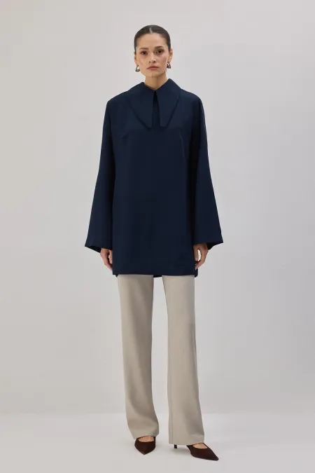 LONG COLLAR CREPE TUNIC