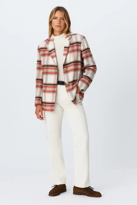 GOLD BUTTONED PLAID BLAZER JACKET