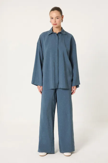 STONE-EMBELLISHED SHIRT AND PANTS MODAL SET STONE-EMBELLISHED SHIRT AND PANTS MODAL SET