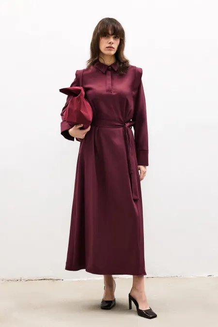 SHIRT COLLAR CREPE DRESS