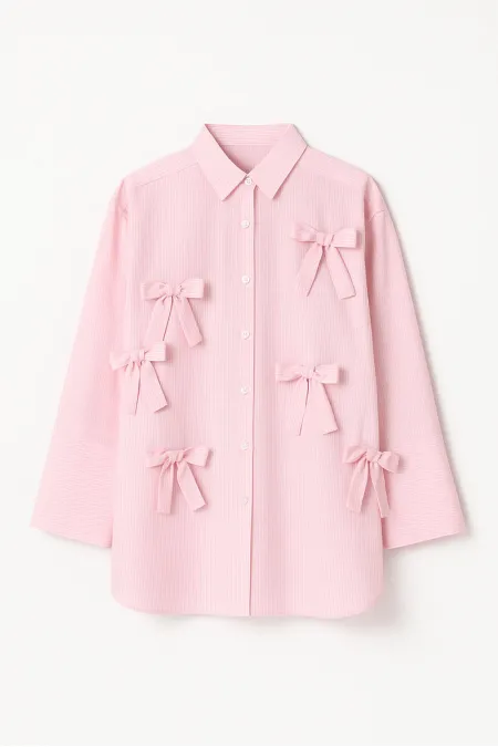 CHEMISE À RAYURES 100% COTON AVEC DÉTAIL DE NŒUD