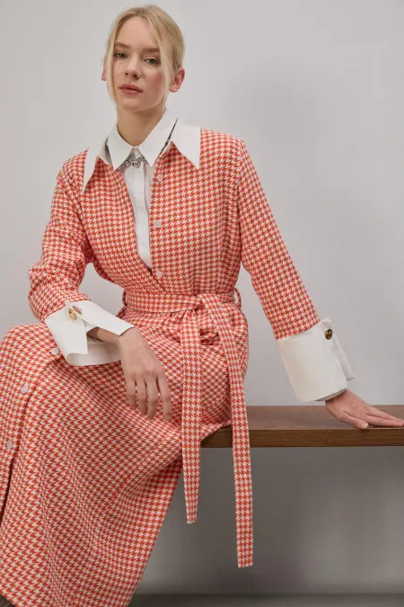 Houndstooth pattern tweed dress