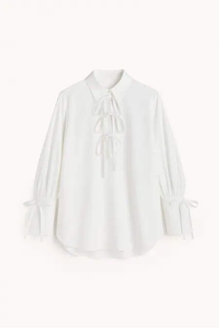 100% COTTON PIPED SHIRT COLLAR TUNIC