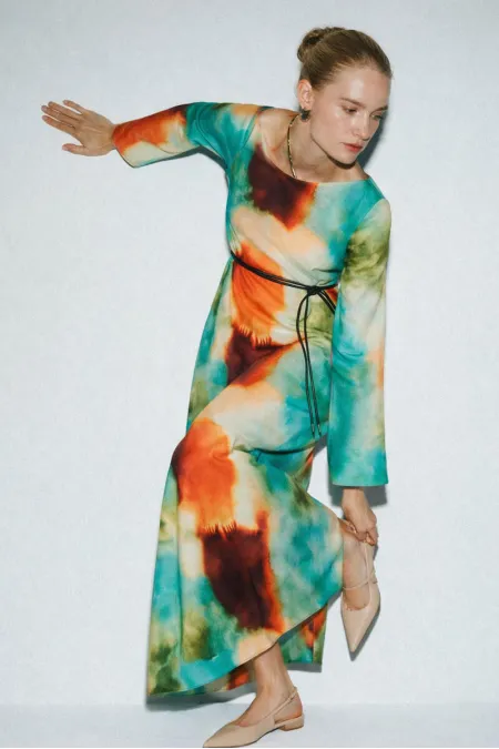 BATİK DESEN KREP ELBİSE