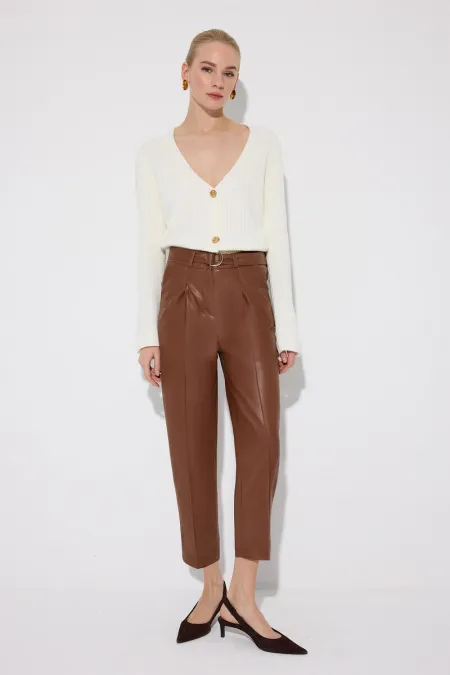 KEMERLİ VEGAN DERİ PANTOLON