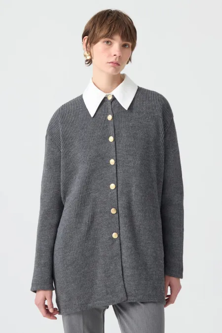 LONG CARDIGAN WITH GOLD BUTTONS