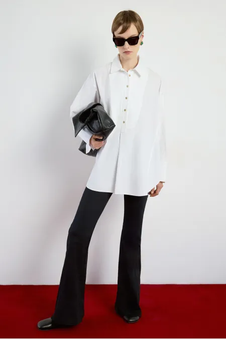 OVERSIZE POPLIN TUNIC WITH GOLD BUTTONS