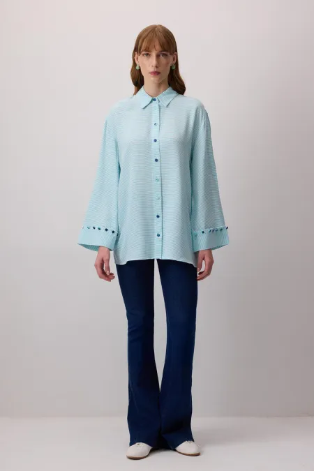 BUTTON DETAIL STRIPED POPLIN SHIRT BUTTON DETAIL STRIPED POPLIN SHIRT