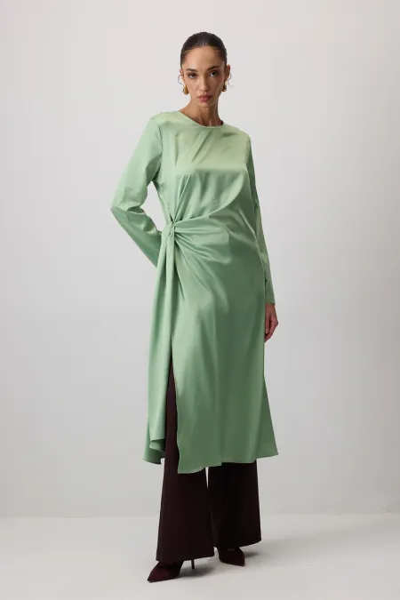 LONG SATIN TUNIC WITH TIE DETAIL LONG SATIN TUNIC WITH TIE DETAIL