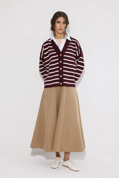 GÖMLEK DETAYLI ÇİZGİLİ TRİKO HIRKA