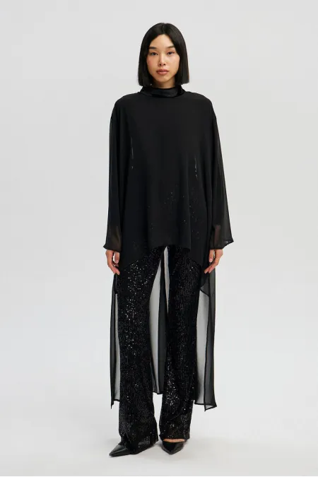 KADİFE DETAYLI ŞİFON TUNİK