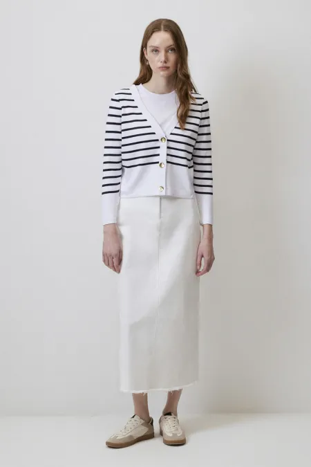 STRIPED SHORT KNITTED CARDIGAN