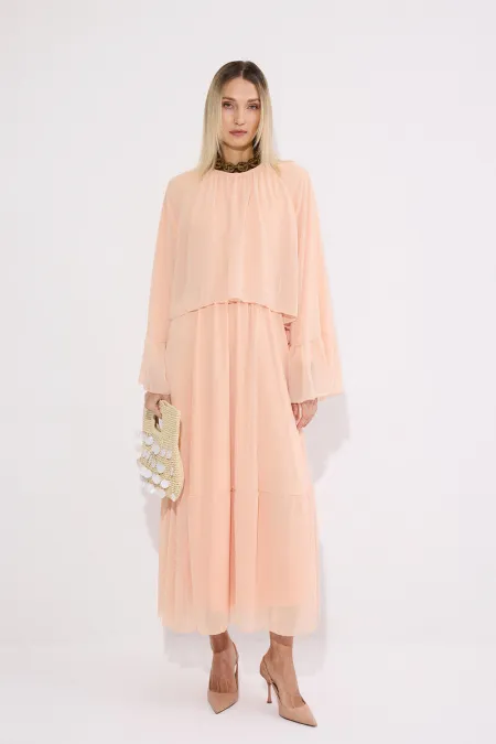 VOLANLI ŞİFON ELBİSE