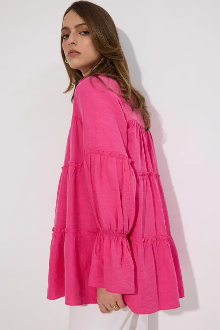 NATURAL TEXTURED RUFFLED TUNIC