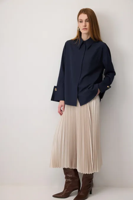 CHEMISE COURTE EN POPLIN À POIGNETS LARGES