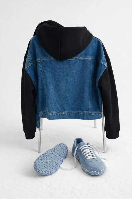 HOODED DENIM DETAILED TUNIC