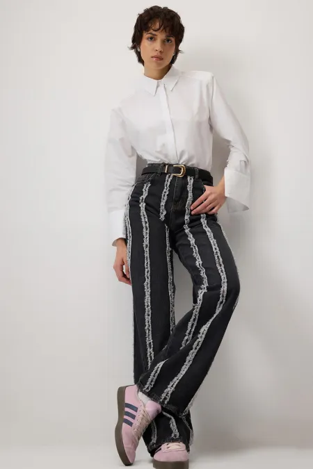 PÜSKÜLLÜ PARÇALI DENIM PANTOLON