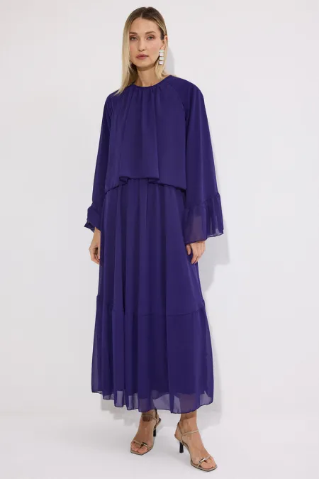 VOLANLI ŞİFON ELBİSE