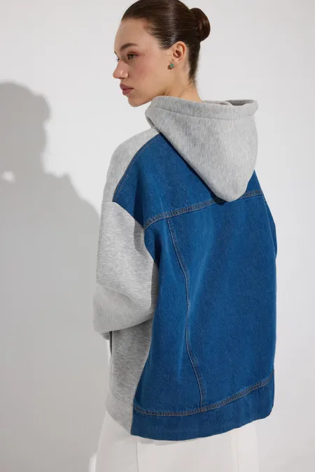 HOODED DENIM DETAILED TUNIC