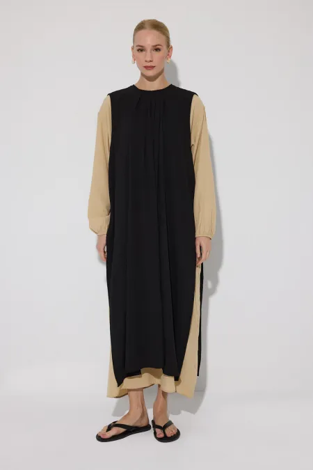 ROBE EN VISCOSE DE COULEURS CONTRASTÉES