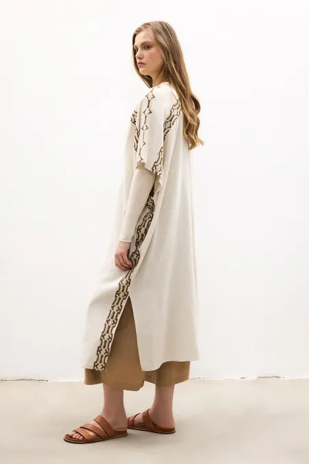 LINEN EMBROIDERED SLEEVELESS KIMONO