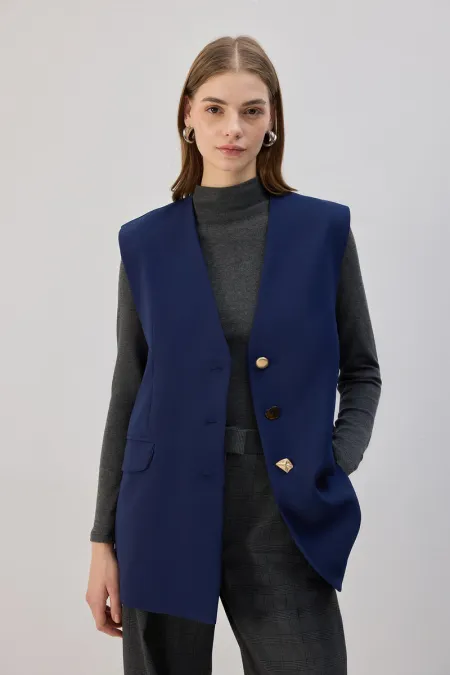 DÜĞME DETAYLI KREP YELEK