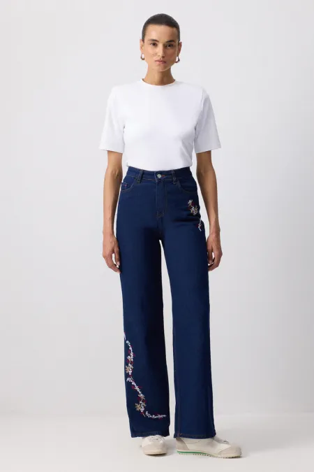 EMBROIDERED DENIM PANTS