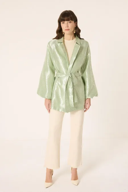 VESTE JACQUARD AVEC DÉTAIL DE CEINTURE