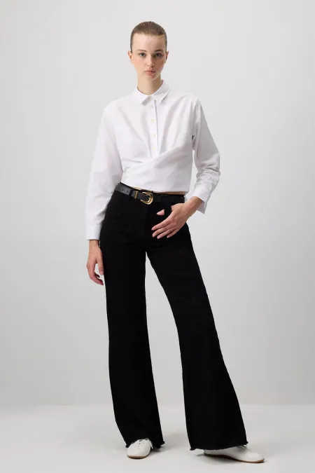 CHEMISE COURTE EN POPLIN AVEC CEINTURE