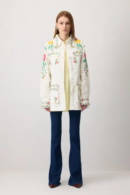 GABARDINE JACKET WITH FLORAL EMBROIDERY GABARDINE JACKET WITH FLORAL EMBROIDERY