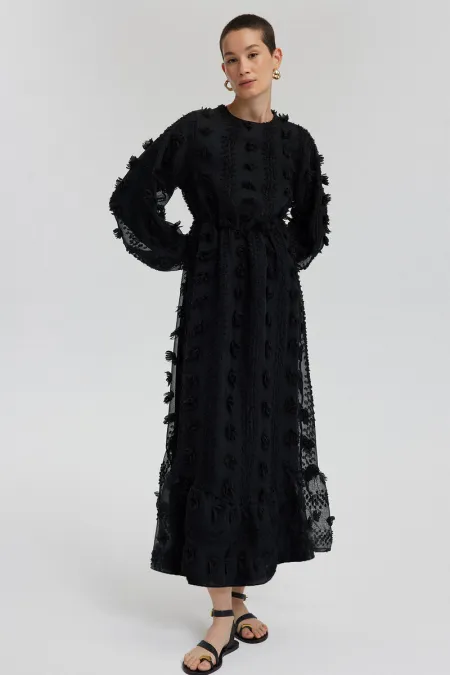 CHIFFON DRESS WITH GATHERED WAIST CHIFFON DRESS WITH GATHERED WAIST