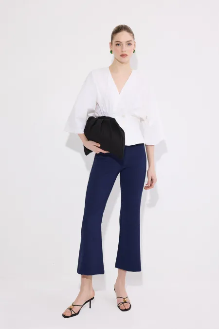 Pantalon en crêpe avec taille élastiquée