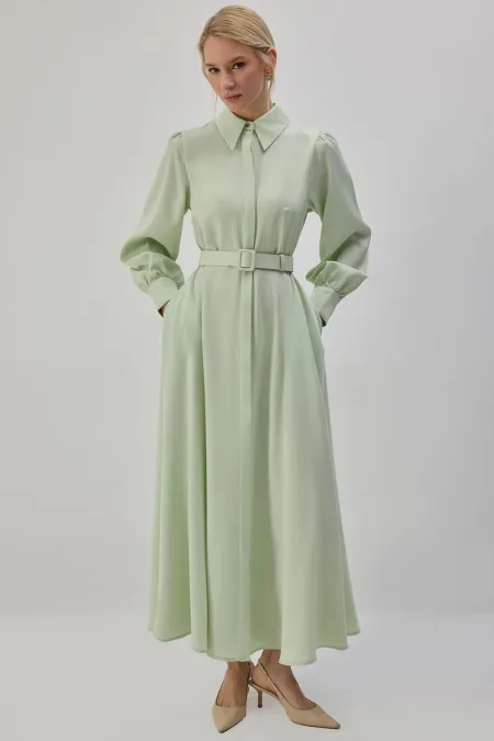 BELTED SATIN SHIRT DRESS