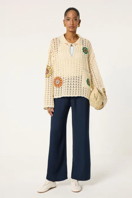 PANTALON LOGAL À JAMBES LARGES