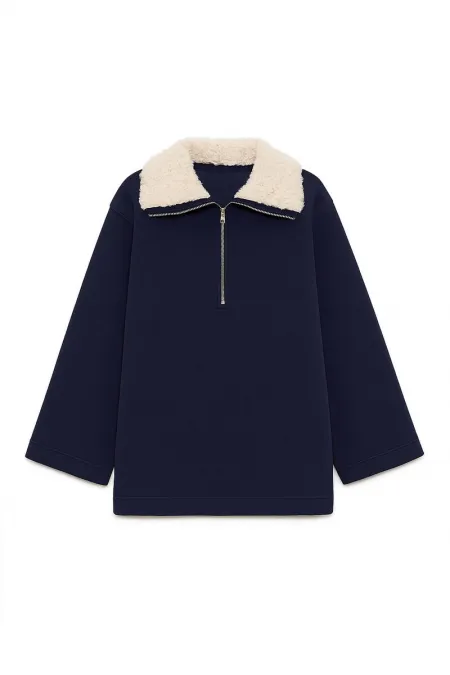 FUR-COLLARED SWEATSHIRT