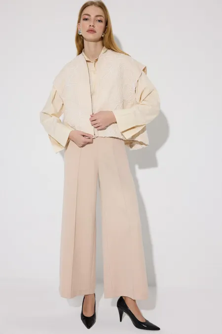 NAKIŞLI KISA GABARDİN YELEK