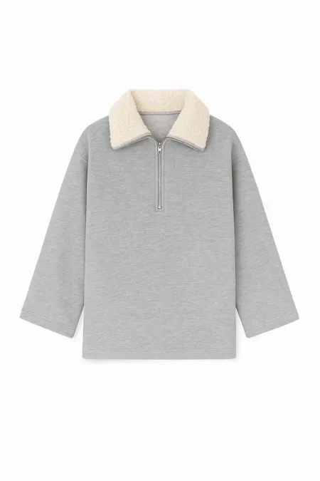 FUR-COLLARED SWEATSHIRT