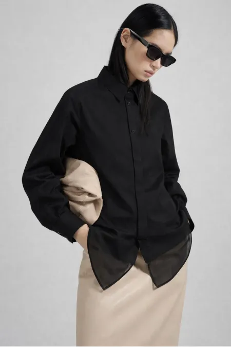 CHEMISE EN POPLIN AVEC DÉTAILS EN CHIFFON