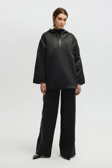 ZIPPED SATIN SWEATSHIRT