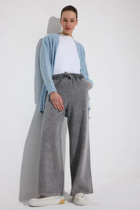 WIDE-LEG DENIM PANTS WITH ELASTIC WAISTBAND WIDE-LEG DENIM PANTS WITH ELASTIC WAISTBAND