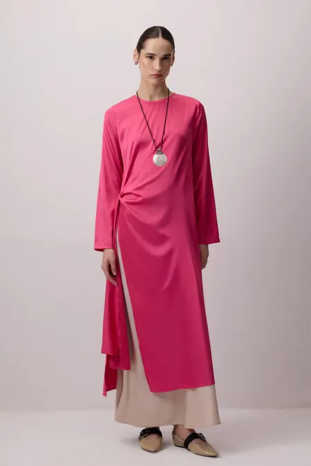 LONG SATIN TUNIC WITH TIE DETAIL